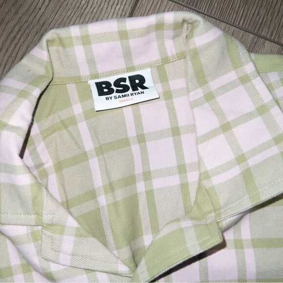 NIP BSR x By Samii Ryan‎ Green Pink Plaid Button Down Cropped Shirt Size Small - Picture 2 of 4